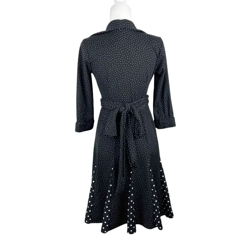 Melissa Masse Dress Women Medium Black White Polka Dot Surplice Tie Waist Casual